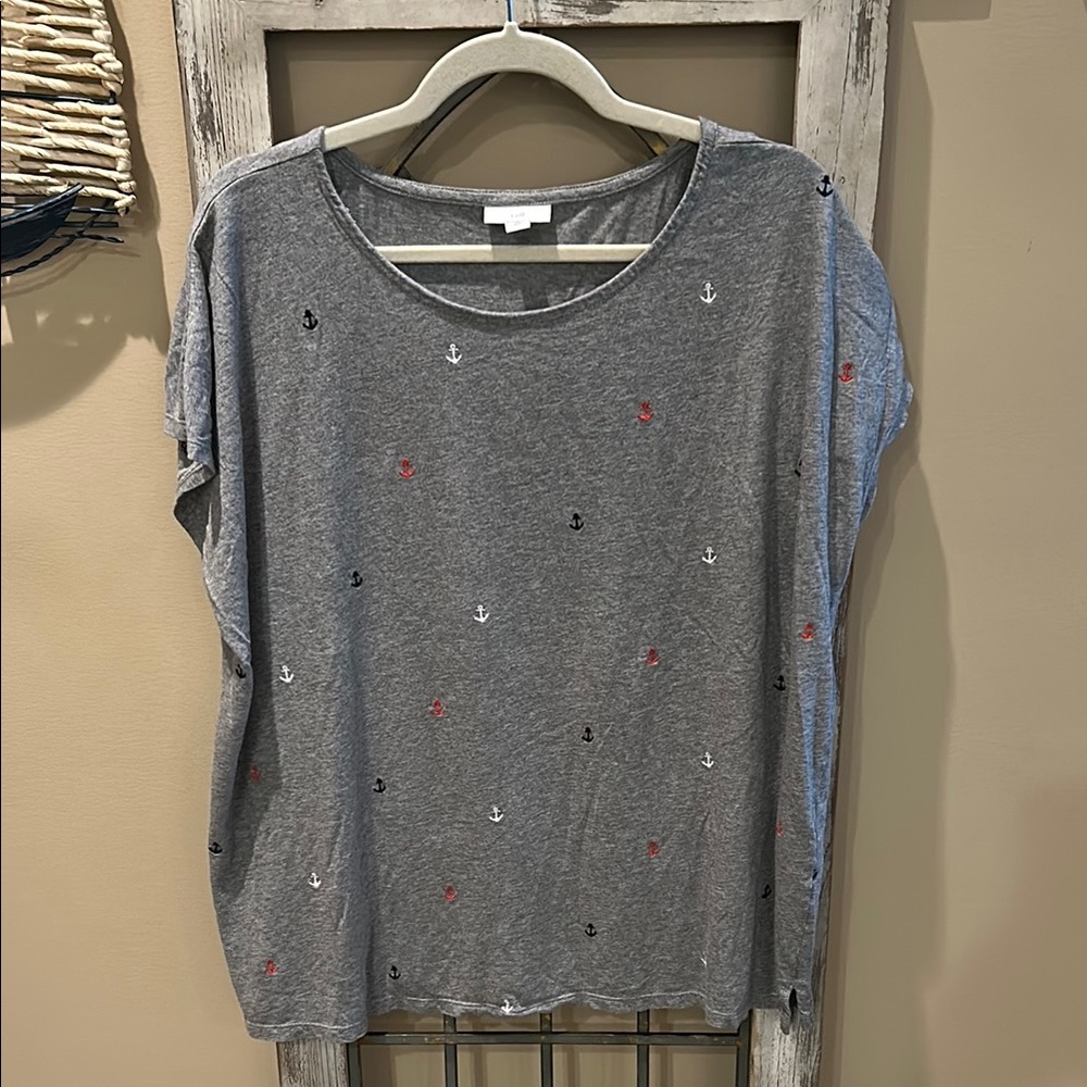JJill Gray Anchor Print Women's Top